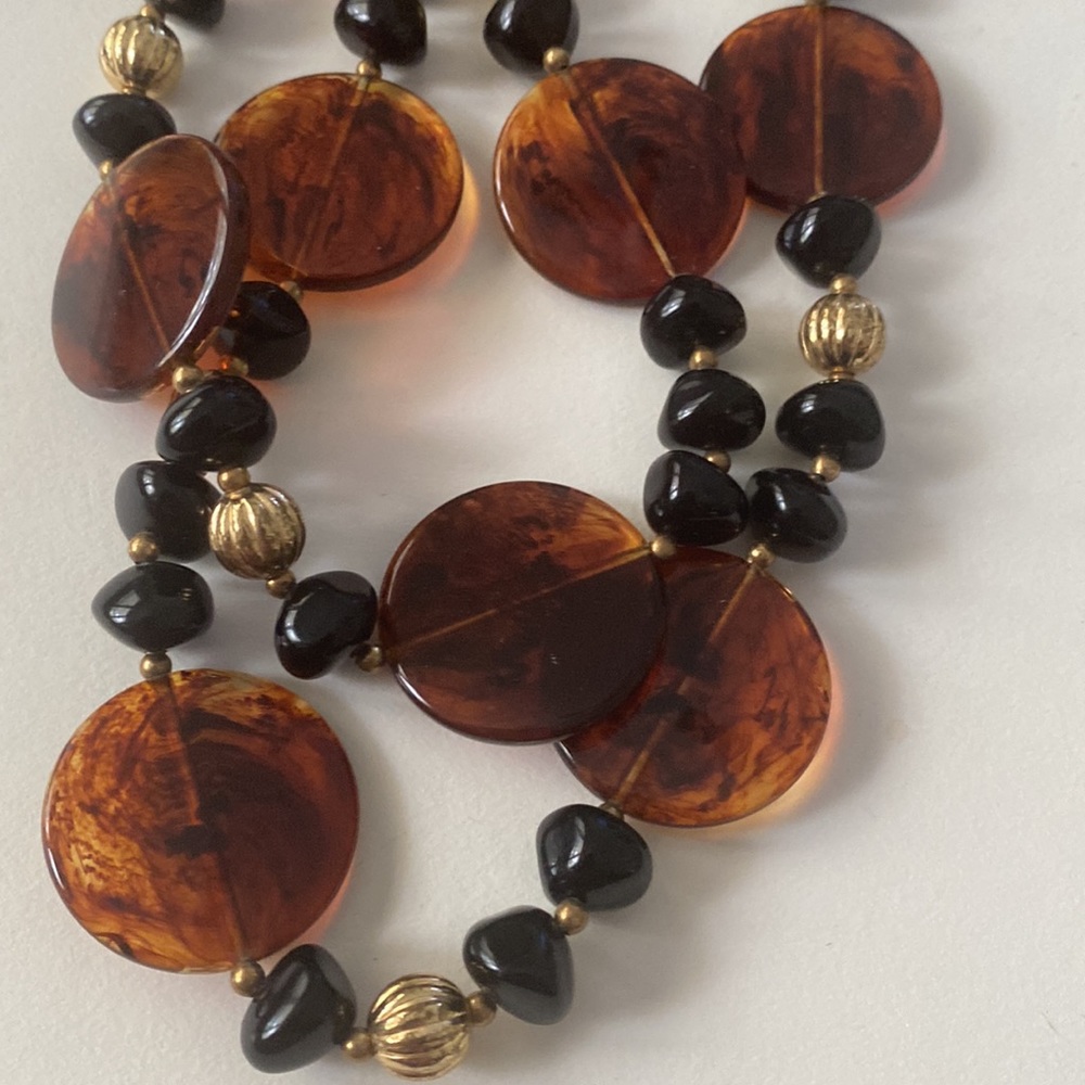 Vintage Statement Necklace Tortoise Shell And Bla… - image 8